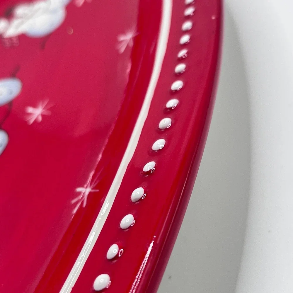 Foreside Red Snowman Ceramic Oval Serving Platter Holiday Christmas Dish 18 in
